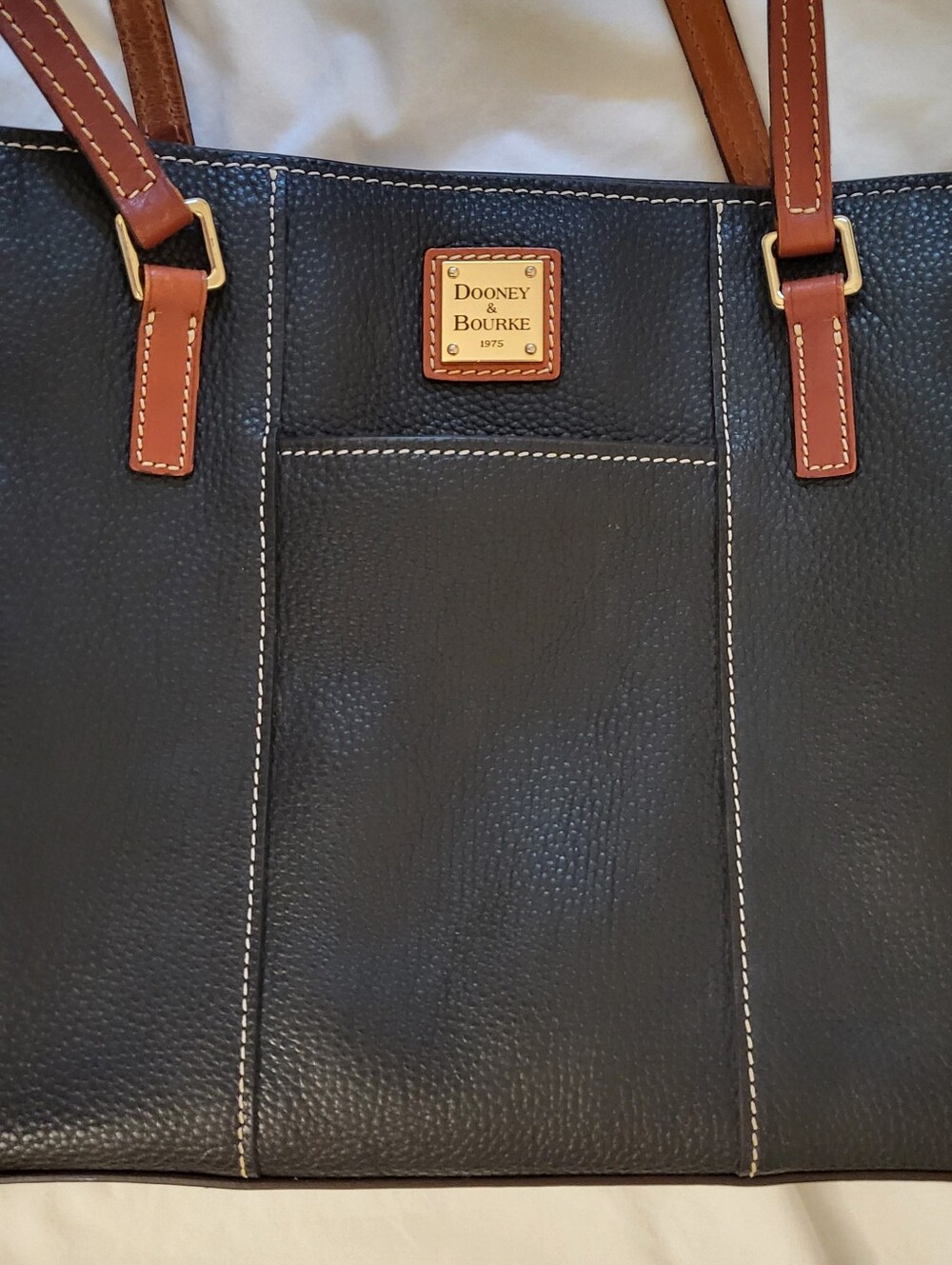 Dooney & Bourke Black Leather Tote with Brown Trim